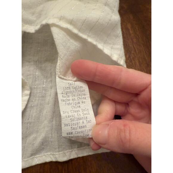 Corey Lynn Calter Women's Ivory Metallic Stripe Embroidered Blouse 6 - Picture 6 of 8